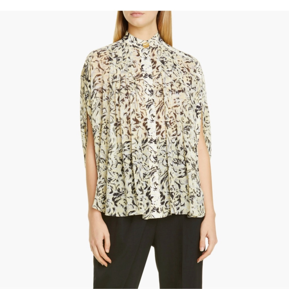 **Proenza Schouler Designer Blouse** Yellow Black Abstract Print Chiffon Size 2